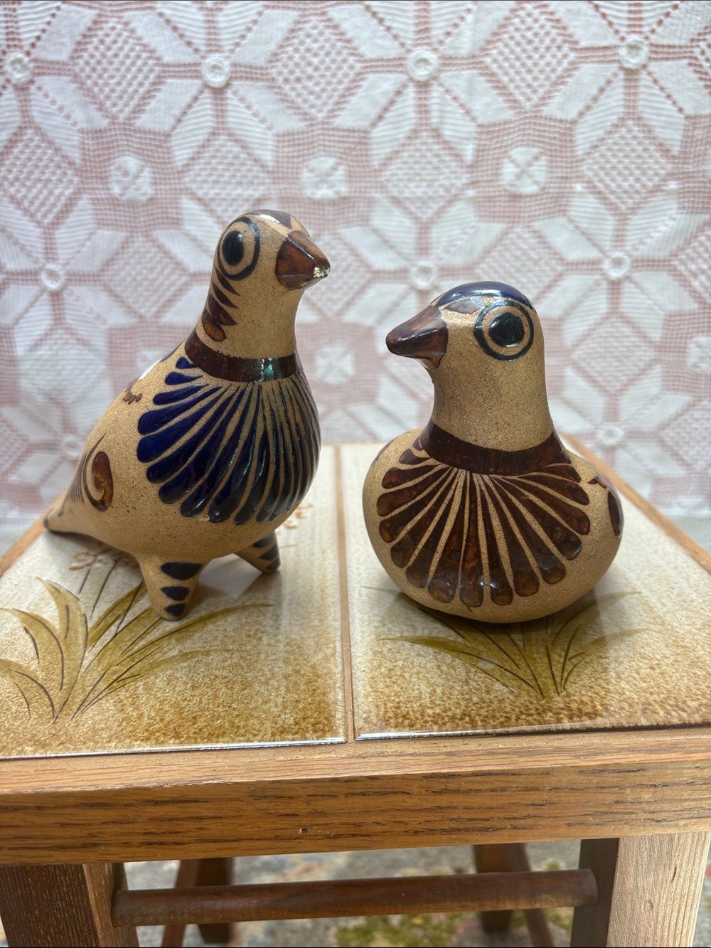 Vintage Mexican Pottery Bird Pair Folk Art